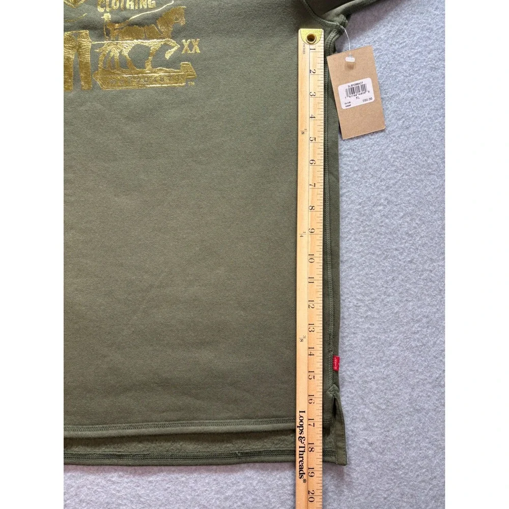 Levi Strauss Mens XXL‎ Olive Green Gold Metallic Graphic Fleece Sweatshirt NWT